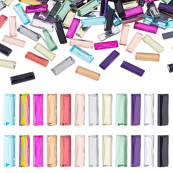 240Pcs 12 Colors Flat Back Glass Rhinestone Cabochons, Rectangle, Mixed Color, 15x5x3mm, 20pcs/color