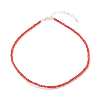 Glass Seed Beaded Necklace, Summer Jewelry for Women, Crimson, 15.94 inch(40.5cm)