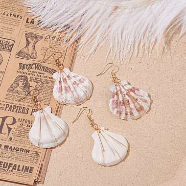 Copper Wire Wrapped Natural Scallop Shell Dangle Earring for Women(EJEW-JE04721)-4
