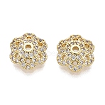 Brass Micro Pave Clear Cubic Zirconia Bead Caps, Flower, Real 18K Gold Plated, 10x9x3.5mm, Hole: 1.2mm(KK-Q071-16G-02)
