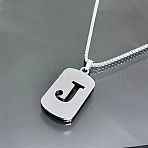 Rectangle with Laser Cut Letter 201 Stainless Steel Initial Pendant Necklaces, Stainless Steel Color, Letter J, 23.62 inch(60cm)(WGA5E8C-10)