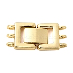 Brass Fold Over Clasps, Cadmium Free & Lead Free, Long-Lasting Plated, Rack Plating, 3-Strand, 4-Hole, Rectangle, Real 18K Gold Plated, 11.5x25x4mm, Hole: 1.8mm(KK-Z150-20G-01)
