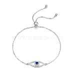 Anti-Tarnish S925 Sterling Silver Evil Eye Link Bracelet, Full Rhinestones Eyes Series for Women, Platinum(AK1290-10)