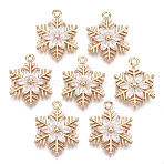 Christmas Brass Micro Pave Cubic Zirconia Links Connectors, Long-Lasting Plated, Snowflake, Light Gold, Clear, 21x16x3mm, Hole: 1.6mm(X-KK-R111-009-B01)
