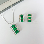 Rectangle Alloy & Cat Eye & Crystal Rhinestone Pendant Necklace & Stud Earring Sets, Green, 400mm(FS-WG998B2-02)