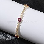 Brass Micro Pave Cubic Zirconia Tennis Bracelets for Women, Flower, Golden, 6.69 inch(17cm)(KK-D112-03G)