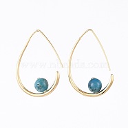 Natural Apatite Dangle Earrings, with Rhinestone, Brass Earring Hook and Cardboard Jewelry Set Boxes, Teardrop, Real 18K Gold Plated, 36~38x24~25x2.5mm, Pin: 0.8mm(EJEW-JE03593-04)