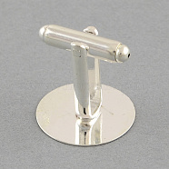 Brass Cuff Settings, Cufflink Findings for Apparel Accessories, Silver Color Plated, Tray: 18mm, 17.5x18mm(X-KK-S133-18mm-KP001S)