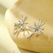 304 Stainless Steel Snowflake Stud Earrings for Women, Stainless Steel Color, 35.5x25.5mm(EJEW-U023-03P)