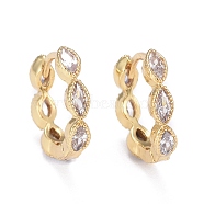 Brass Micro Pave Cubic Zirconia Huggie Hoop Earrings, Long-Lasting Plated, Horse Eye, Clear, Real 18K Gold Plated, 13.5x15.5x3mm, Pin: 0.8mm(EJEW-K083-34G-B)