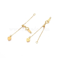 925 Sterling Silver Chain Extenders, Slider Cable Chain with Heart Tag & Spring Clasp & S925 Stamp, Real 24K Gold Plated, 62mm, Heart: 5.5x6.5x0.5mm, Stamp: 7x3x0.3mm, Clasp: 6x8x0.8mm(STER-N016-42G)