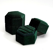 Velvet Ring Boxes, Hexagon, Dark Green, 4.3x4.9x4.3cm(VBOX-GF0001-02B)