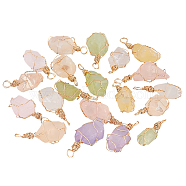 20Pcs Electroplated Natural Quartz Crystal Pendants, Light Gold Plated Brass Wire Wrapped Frosted Nuggets Charms, Dyed, Mixed Color, 30~35x7.5~15x6~18mm, Hole: 3~3.5mm, 20pcs/set(PALLOY-AB00133)