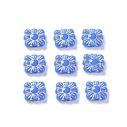 Opaque Acrylic Beads, Metal Enlaced, Square with Flower Pattern, Royal Blue, 9.5~10x10.5~11x3.5mm, Hole: 1.6mm, about 1990pcs/500g(OACR-G016-26E)