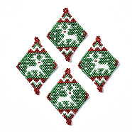 MIYUKI & TOHO Japanese Seed Beads, Handmade Links, Rhombus with Christmas Reindeer/Stag Loom Pattern, Sea Green, 44.5x29x2mm, Hole: 1.5mm(SEED-Q037-020)