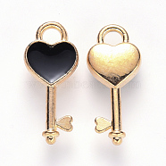 Alloy Enamel Pendants, Heart Key, Light Gold, Black, 16x7x2.5mm, Hole: 1.8mm(ENAM-S121-057)