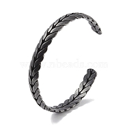 316 Surgical Stainless Steel Leaf Open Cuff Bangles for Women, Antique Silver, Inner Diameter: 2-1/8 inch(5.5cm)(BJEW-P319-03A-AS)