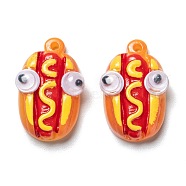 Opaque Resin Cabochons, Imitation Food, Hot Dog with Eye, Dark Orange, 21x13x8mm, Hole: 1.5mm(CRES-L015-D01)