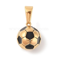 304 Stainless Steel Pendants, with Enamel, Football Charm, Golden, Black, 17.5x15x15mm, Hole: 8.5x5mm(STAS-S001-06G-O)