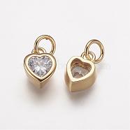 Brass Micro Pave Grade AAA Cubic Zirconia Charms, Lead Free & Nickel Free & Cadmium Free, Heart, Real 18K Gold Plated, 9x6.5x4mm, Hole: 3mm(ZIRC-K059-10G-NR)
