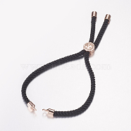 Nylon Twisted Cord Bracelet Making, Slider Bracelet Making, with Brass Findings, Tree of Life, Black, Rose Gold, 8-5/8 inch(220mm), 3mm, Hole: 2mm(MAK-F019-04RG)