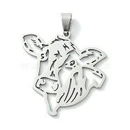 201 Stainless Steel Pendants, Laser Cut, Stainless Steel Color, Cattle, 38x38.5x1.5mm, Hole: 8x4mm(STAS-U003-20A-P)