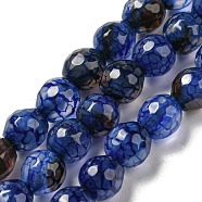 Natural Agate Beads Strands, Dyed & Heated, Round, Faceted, Dark Blue, 6mm, Hole: 1mm, about 62pcs/strand, 14.37~14.76 inch(36.5~37.5cm)(G-C082-A01-07)
