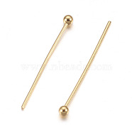 304 Stainless Steel Ball Head Pins, Real 24K Gold Plated, 22x0.6mm, 22 Gauge, Head: 2mm(X-STAS-P194-02G)