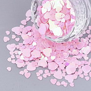 Ornament Accessories, PVC Plastic Paillette/Sequins Beads, Heart, Pearl Pink, 3~5.5x3~5.5x0.4mm(PVC-S035-009)