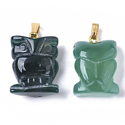 Natural Agate Pendants, with Golden Plated Metal(Brass or Iron Materials Random Delivery) Snap On Bails, Dyed, Owl, Dark Cyan, 23x14.5x9mm, Hole: 2x5mm(G-R459-006)