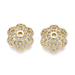 Brass Micro Pave Clear Cubic Zirconia Bead Caps, Flower, Golden, 10x9x3.5mm, Hole: 1.2mm(KK-Q071-16G-02)