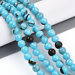 Natural Persian Jade Beads Strands, Round, Dyed, Deep Sky Blue, 6~7mm, Hole: 1.2mm, about 62~65pcs/strand, 14.96~15.75 inch(38~40cm)(G-A255-A02-01H)