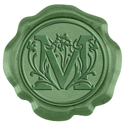 50Pcs Adhesive Wax Seal Stickers, Envelope Seal Decoration, For Craft Scrapbook DIY Gift, Olive Drab, Letter M, 30mm(DIY-CA0006-13J)