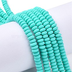 Handmade Polymer Clay Beads Strands, for DIY Jewelry Crafts Supplies, Flat Round, Medium Turquoise, 6~7x3mm, Hole: 1.5mm, about 113~116pcs/strand, 15.55 inch~16.14 inch(39.5~41cm)(CLAY-N008-008G)