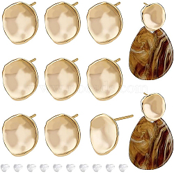 12Pcs Brass Stud Earring Findings, with Vertical Loops, Flat Round, with 40Pcs Plastic Ear Nuts, Real 18K Gold Plated, 11.5x10mm, Hole: 1.2mm, Pin: 0.8mm(KK-BC0008-34)