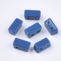 Spray Painted Alloy Multi-Strand Links, For Tile Elastic Bracelets Making, Trapezoid, Steel Blue, 8x4x4mm, Hole: 1mm(PALLOY-T068-09-54)