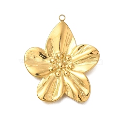 PVD Vacuum Plating 201 Stainless Steel Pendants, Flower Charm, Real 18K Gold Plated, 32x27x3mm, Hole: 1.5mm(STAS-C111-02C-G)