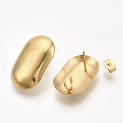 304 Stainless Steel Stud Earring Findings, with Loop and Ear Nuts/Earring Backs, Oval, Golden, 23.5x14.5mm, Hole: 4mm, Pin: 0.7mm(STAS-S079-58A)