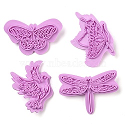 Plastic Cookie Cutters, Baking Tools, Butterfly/Brid/Dragonfly, Violet, 40~68x52~68x15mm, Inner Diameter: 28~51x38~63mm, 4pcs/set(DIY-K061-04)