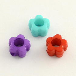 Opaque Acrylic European Beads, Large Hole Flower Beads, Mixed Color, 11x6mm, Hole: 5mm, about 1440pcs/500g(SACR-Q099-M89)