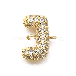 Brass Micro Pave Cubic Zirconia Letter Links, for Personalized Name Necklace Making, Long-Lasting Plated, Cadmium Free & Lead Free, Letter J, 15x11x4mm, Hole: 1.6mm(KK-I717-04J)