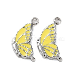 304 Stainless Steel with Enamel Charms, Butterfly Charm, Stainless Steel Color, Yellow, 14.5x9x2mm, Hole: 1.6mm(STAS-L022-400P-03)