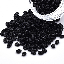 Opaque Luster Czech Glass Seed Beads, 2-Hole, Oval, Black, 5x3.5x2.5mm, Hole: 0.9mm, about 500g/bag(SEED-N004-005-D03)