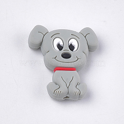 Food Grade Eco-Friendly Silicone Puppy Beads, Chewing Beads For Teethers, DIY Nursing Necklaces Making, Beagle Dog, Light Grey, 28x25x7.5mm, Hole: 2mm(X-SIL-T052-01B)