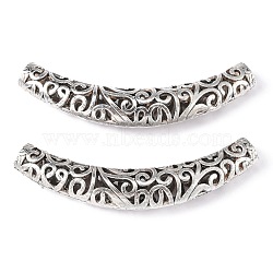 Tibetan Style Alloy Hollow Beads, Curved Tube Noodle Beads, Curved Tube, Cadmium Free & Lead Free, Antique Silver,  64x12x9.5mm, Hole: 5.5mm(LF10634Y)