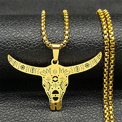 304 Stainless Steel Pendant Necklaces, Cattle, Golden, 23.62 inch(60cm)(NJEW-C066-17G)