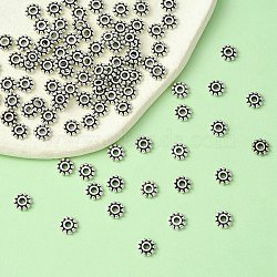 Tibetan Style Alloy Spacer Beads, Granulated Beads, Lead Free and Cadmium Free, Flower, Antique Silver, 6.5mm, Hole: 2mm(PALLOY-YW0001-84AS)