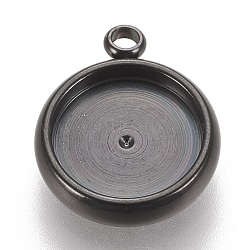 304 Stainless Steel Pendant Cabochon Settings, Lace Edge Bezel Cups, Flat Round, Electrophoresis Black, Tray: 10mm, 15x12.5x3mm, Hole: 1.8mm(X-STAS-K202-03D-B)