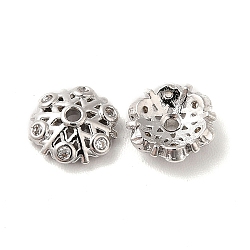 Brass Micro Pave Cubic Zirconia Bead Cap, 6-Petal Flower, Platinum, 7x2.5mm, Hole: 1mm(KK-E068-VF856-1)