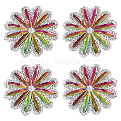 4Pcs Flower Hotfix Rhinestone (Hot Melt Adhesive On The Back), Iron on Patches, Rhinestone Trimming, Vitrail Light, 80x75x4.5mm(DIY-FG0007-66)